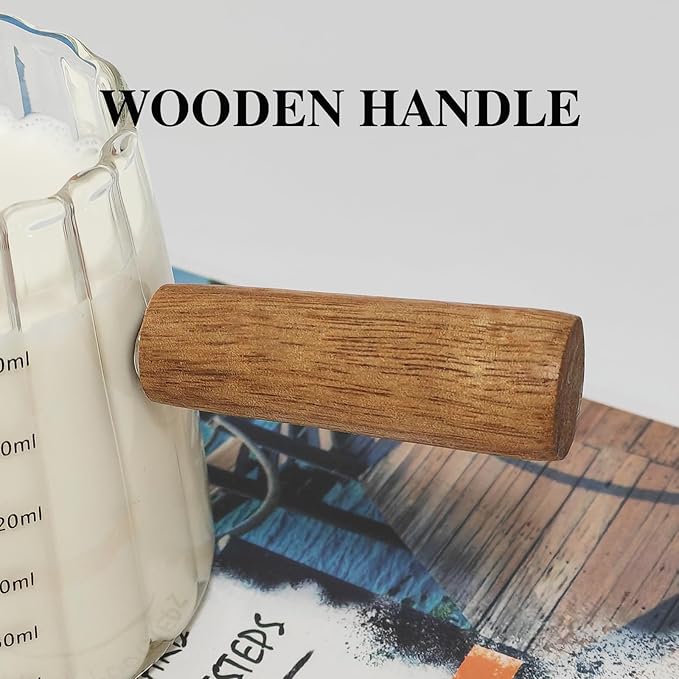 2-Pack Espresso Cups With Wood Handle 6oz, Espresso Accessories, Milk Frothing Pitcher, Glass Measuring Cup, Shot Glass