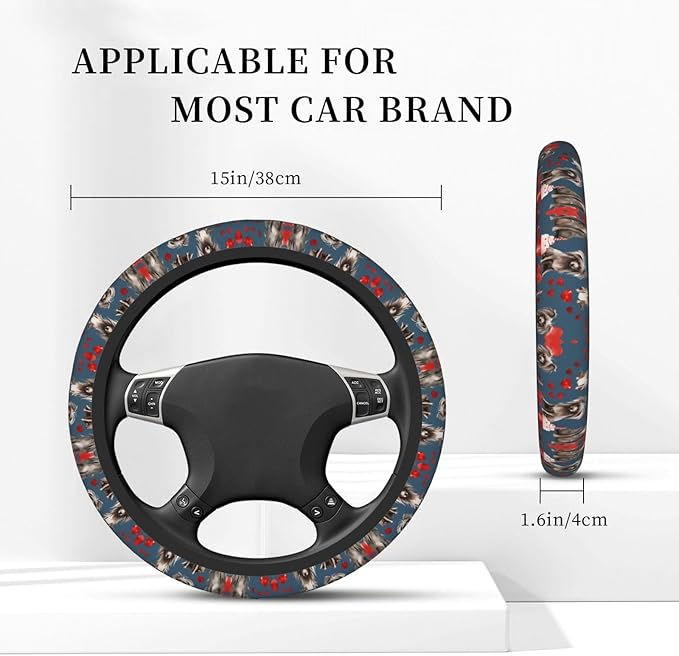 Crested Dog Valentines Cupcakes Neoprene Steering Wheel Covers Women Men Car Accessories, Universal 15 Inch Fit Auto, Suvs, Truck
