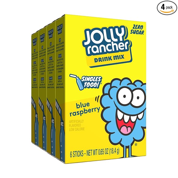 Jolly Rancher Blue Raspberry Singles To Go Drink Mix, 0.65 OZ, 6 CT (Pack of 4)
