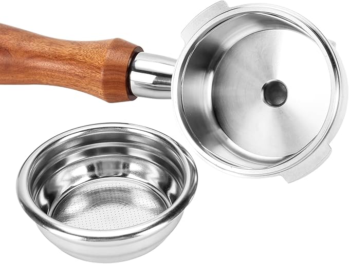 DIBTSA 58mm Portafilter Compatible with Gaggia, Single Spout 2 Ears, with 304 Stainless Steel Reusable Filter Basket and Wood Handle, Espresso Machine Parts