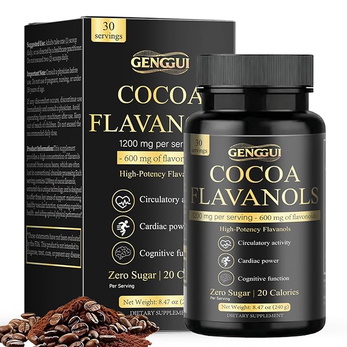 High Flavanol Cocoa Powder, 1200mg Flavanols per Serving, Natural Unsweetened Dutch Cocoa for Baking, Cooking & Beverages, Rich Dark Chocolate Flavor (01)