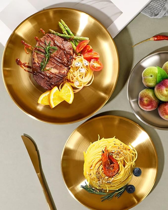 Serving Trays 11.8in Stainless Steel Decorative Tray Round Gold Tray for Kitchen Wedding Party Coffee Table