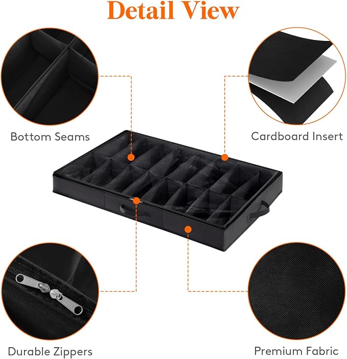 Lifewit Under Bed Shoe Storage Organizer 2 Pack(16 Shoes Cells+4 Boots Cells), 4.3 Inches Profile Fabric Shoes Container Box with Clear Cover, Foldable Storage Bag with 2 Handles, Fits 24 to 40 Pairs