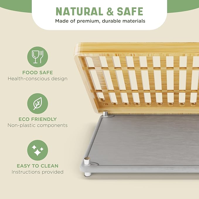 NIUM Stone Drying Mat for Kitchen Counter & Bamboo Rack - 16″x12″ - Diatomaceous Earth Dish drying mat Ultra Absorbent & Fast Drying - EcoFriendly with Non-Slip Pads & Anti-Moisture Design