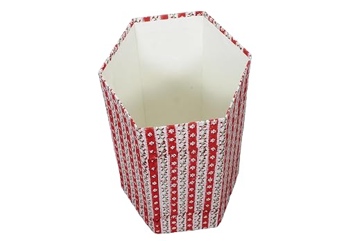 Generic 3.3 Gallon Cotton Hand Block Printed Paper Waste Basket |Small Decorative Trash Can for Housewarming Gifts in Living Room, Bedroom, Bathroom | Eco-Friendly, Plastic-Free (1, RED White)