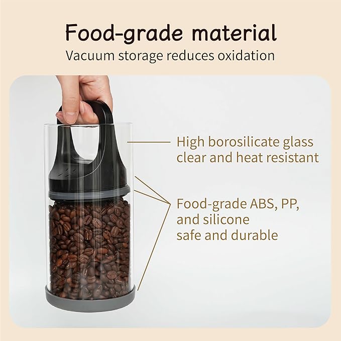 Premium Coffee Canister with Vacuum Seal Technology, Airtight Coffee Bean Storage Container with Push Lid, Borosilicate Glass Container for Freshness (1450ml/50oz)