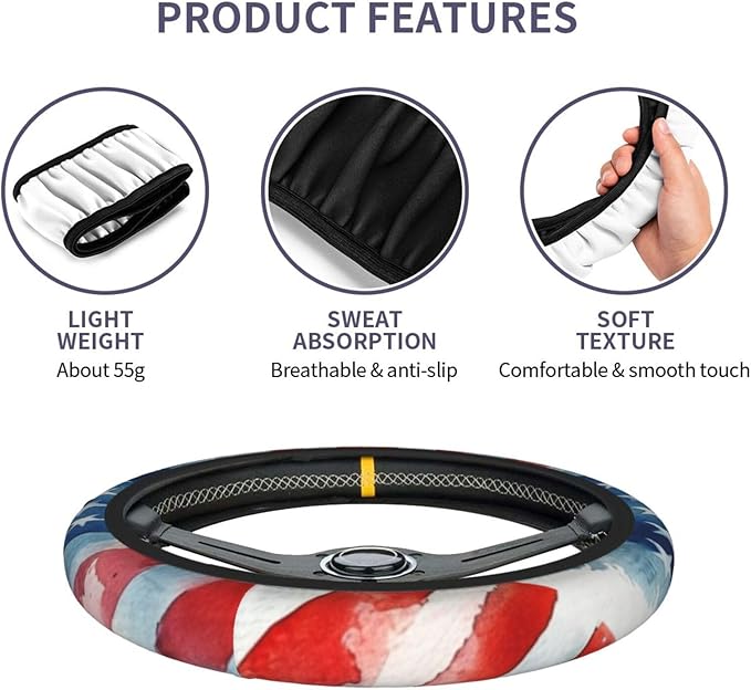 American Flag Cute Steering Wheel Cover Non-Slip Breathable Sweat-Absorbent Suitable for SUV Van Truck Car Universal Protection Accessories 15 Inch Suitable for Women Men