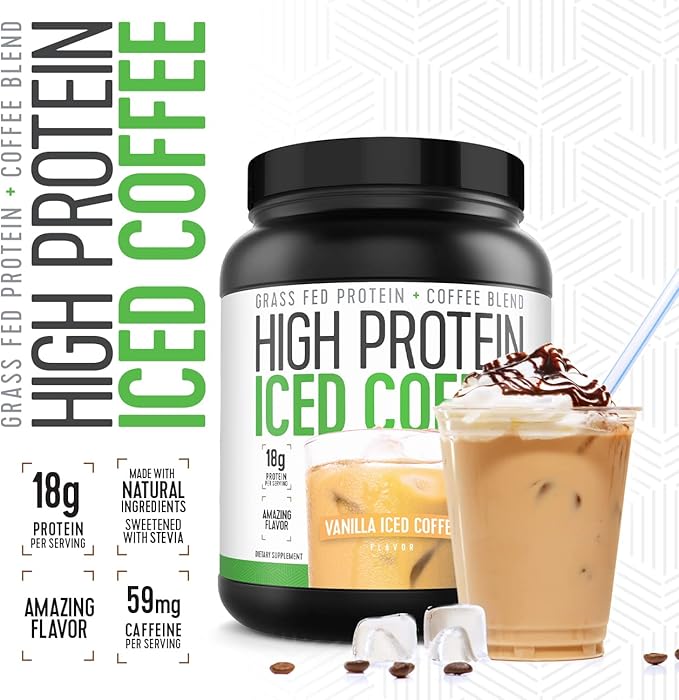Iced Coffee, High Protein Coffee Keto Friendly, 18g of Protein, 2g Carbs, Natural Ingredients (18 Servings, Vanilla Latte)