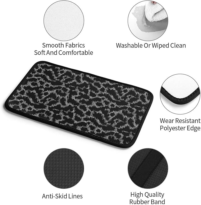 Car Center Console Pad Black Leopard Auto Armrest Seat Box Cover Animal Cheetah Polyester Farbic Arm Rest Protector Cushion Pad Vehicle Interior Protection Accessories for Truck SUV
