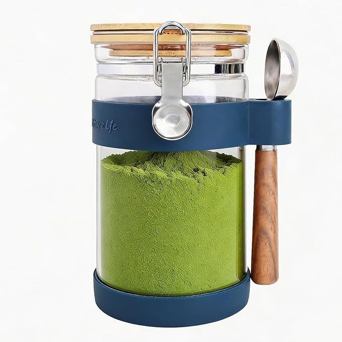 Airtight Glass Matcha Container with Spoon - 1200ml (40oz) Large Matcha Storage Jar with Bamboo Lid to Preserve Freshness, Food-Grade Canister for Matcha Powder, Tea & Coffee