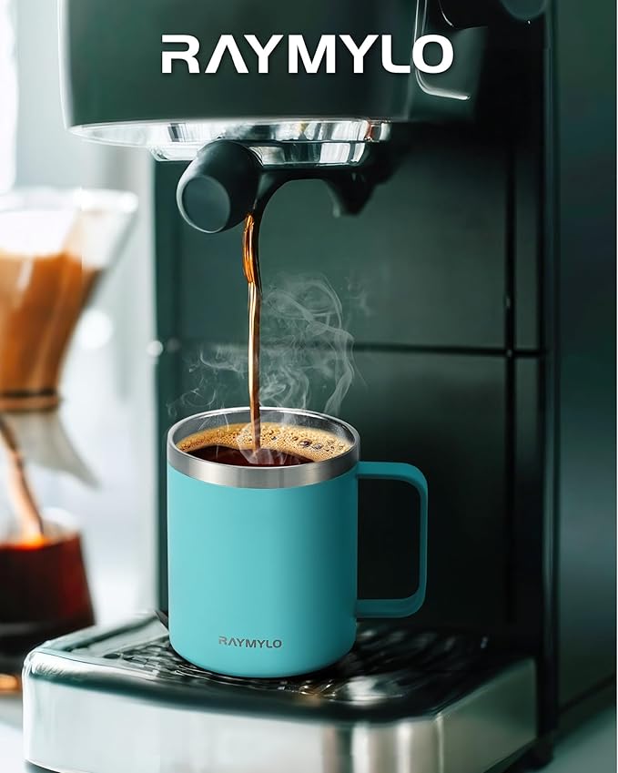 Insulated Coffee Mug 12 oz, Double Wall Stainless Steel Coffee Mug with Lids, Leak-Proof & Detachable Slider Lid for Thorough Clean, Keeps Coffee Cold for 9 Hrs, Suitable for Camp Home Office