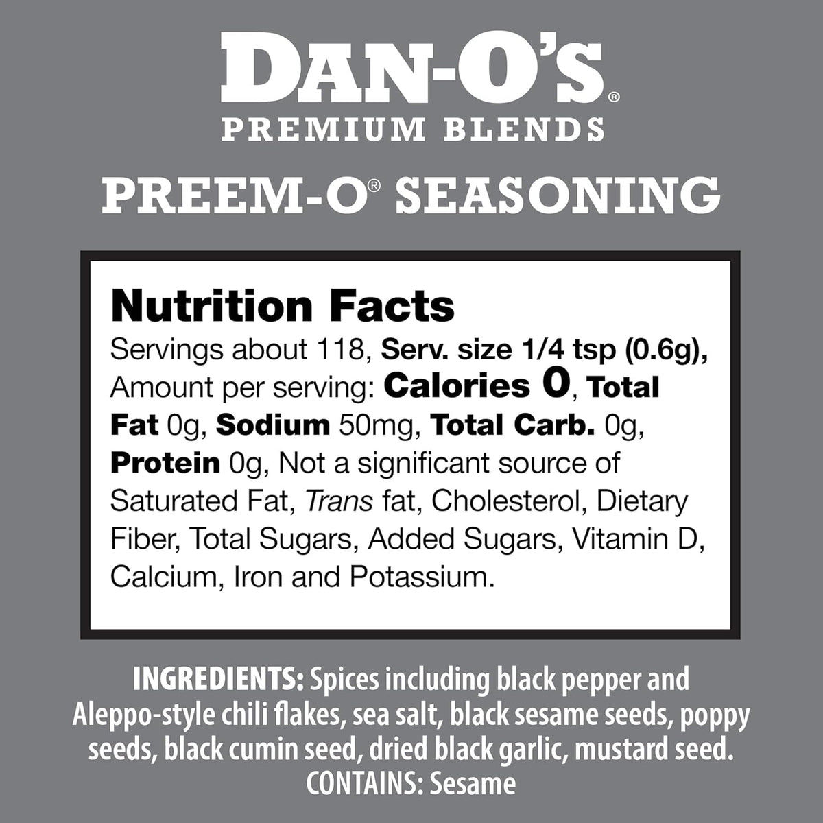 Dan-O's Preem-O Seasoning, 2.5 oz Bottle, Meat Seasoning for Steak, Ribs, Chicken, Brisket and More, Sugar Free, Zero Calorie, Use this Spice Blend to Craft a Marinade, Dry Rub or Sauce