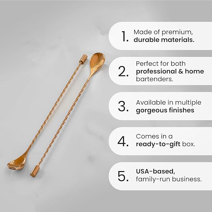 A Bar Above Bar Spoon Set, Spiral Handle, Stainless Steel Mixing Spoons for Cocktail Mixer Set, to Stir and Layer, Basic Professional or Home Bars Accessories (Black, Spiral)