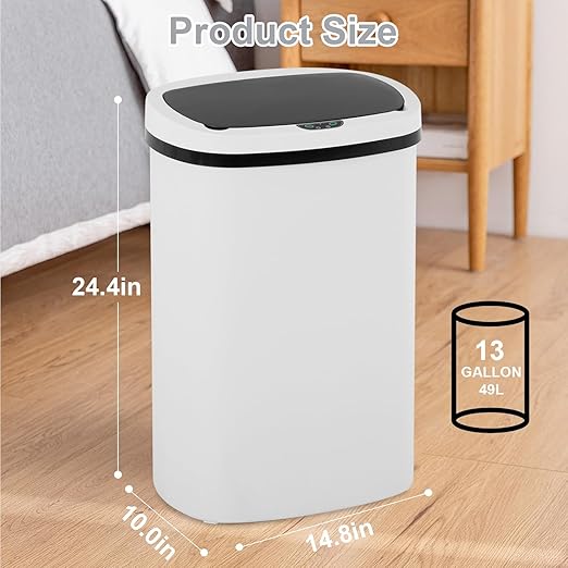 FDW Garbage Can 13 Gallon 50 Liter Kitchen Trash Can for Bathroom Bedroom Home Office Automatic Touch Free High-Capacity with Lid Waste Bin