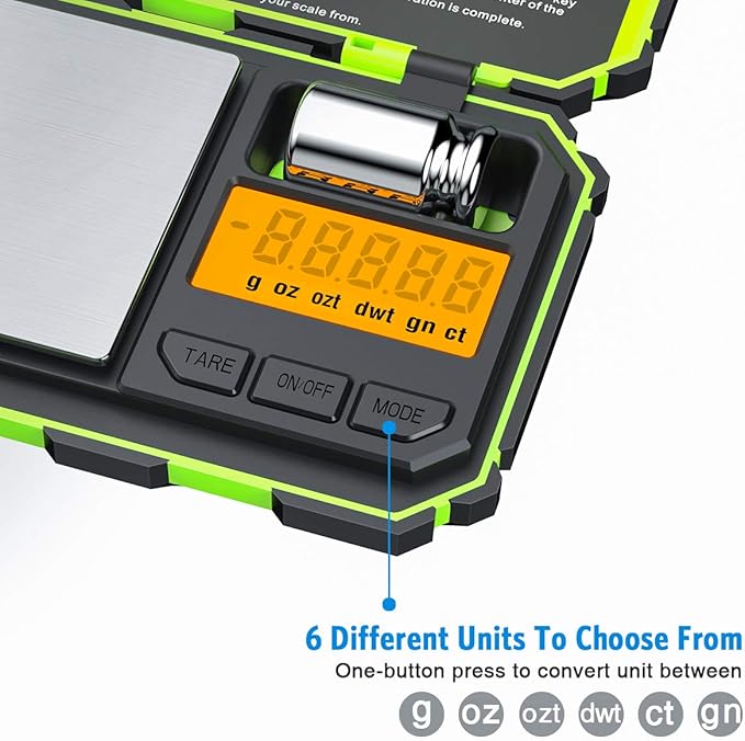 AMIR Digital Mini Scale, 200g /0.01g Pocket Scale, 50g Calibration Weight, Electronic Smart Scale, 6 Units, LCD Backlit Display, Tare, Auto Off, Stainless Steel (Battery Included)