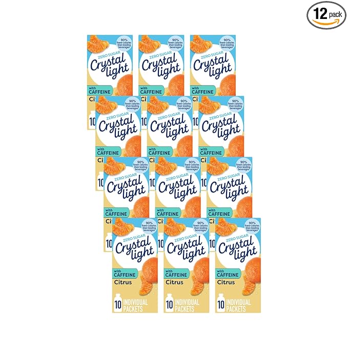 Crystal Light On The Go Energy Citrus, 10 Count (Pack of 12) - Packaging May Vary