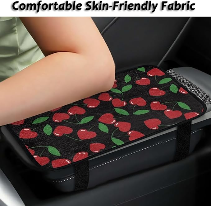 CLOHOMIN Red Cherry Car Armrest Pad for Auto Sedan SUV Truck Center Console Cover Cute Car Console Covers Flannel Auto Interior Accessories Universal Fit