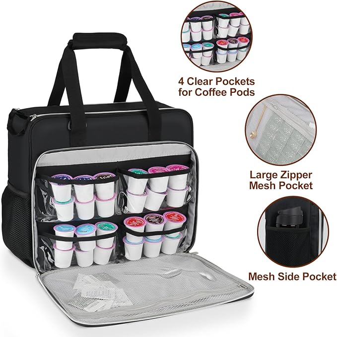 Coffee Maker Travel Bag Compatible with Keurig K-Slim/K-Express/K-Iced/Ninja PB051/PB041ST,Single Serve Coffee Brewer Carrying Case with Multiple Pockets for K-Cup Pods(Bag Only)