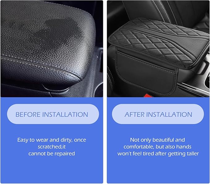 Car Center Console Cover, Strong Support Waterproof Armrest Box Booster Cushion, Leather Slow Rebound Armrest Box Cover with Side Storage Pocket, Universal Elbow Protection Pad (Black)