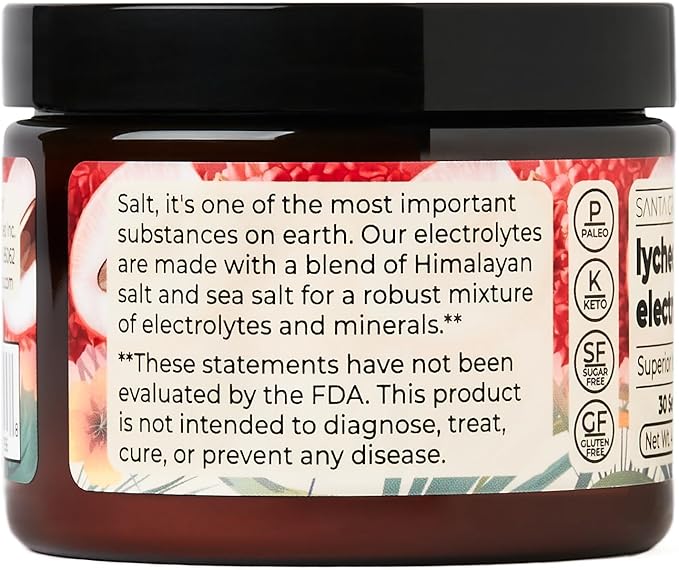 Santa Cruz Paleo Electrolyte Powder, Lychee Flavor, Sugar Free Hydration Drink Mix with Himalayan Pink Salt, Sea Salt, Magnesium Glycinate, Potassium Chloride, Sweetened with Stevia, 30 Servings
