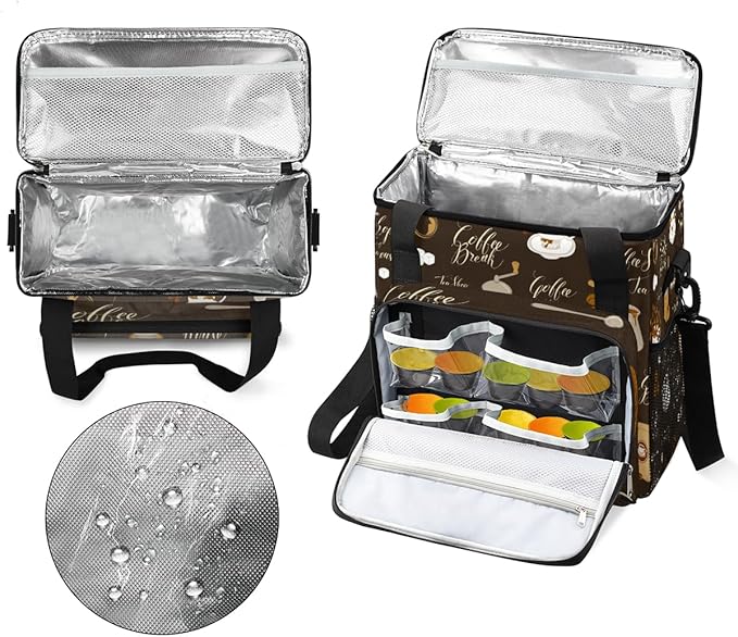 Retro Coffee Maker Carring Bag Tea and Coffe Travel Carrying Storage Tote Bag Compatible with Keurig K-Mini or K-Mini Plus Portable Single Serve Coffee Brewer Case with Pockets for K-cup Pods