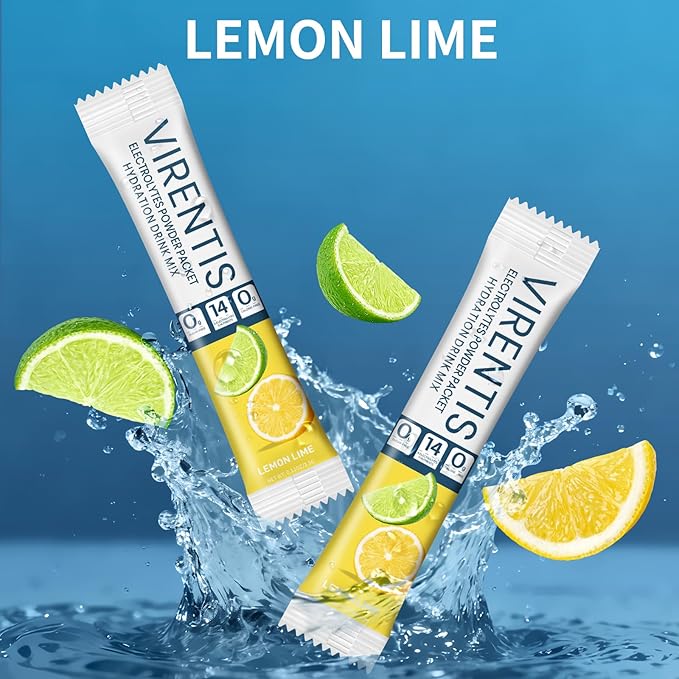 16 Sticks Electrolytes Powder Packets Sugar Free Hydration Packets Liquid Daily IV Electrolyte Drink Mix for Rehydration with 8 Electrolytes & 6 Vitamins, Low Sodium, Lemon Lime