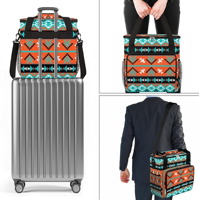 Ethnic Geometric Boho Coffee Maker Carring Bag Travel Storage Tote Bag Compatible with Keurig K-Mini or K-Mini Plus Portable Single Serve Coffee Brewer Case with Pockets for K-cup Pods