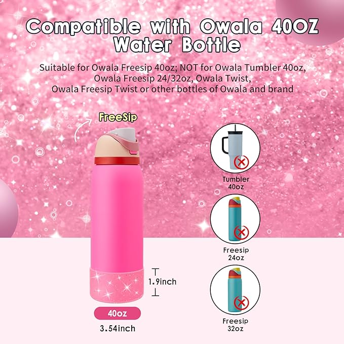Protective Glitter Silicone Boot Compatible with Owala 24oz 32oz 40oz, Bling Cup Sleeve Bottom Bumper Cover Compatible with Owala FreeSip, Twist, or Flip Stainless Steel Water Bottles