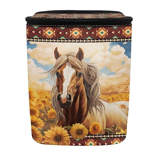 Aztec Horse Sunflower Car Trash Can Hanging Leak Proof Trash Bin Hanging for Back/Front/Console of Cars,Horse Car Accessories for Women Men