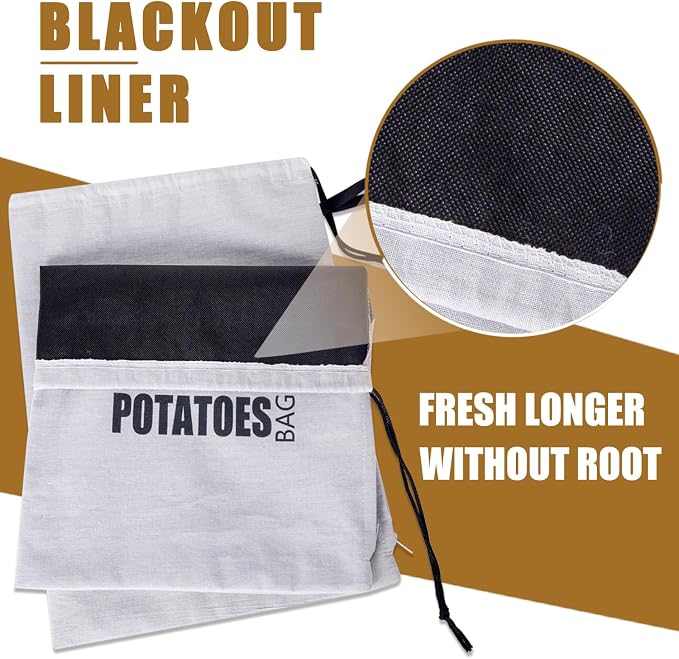 Potato Onion Garlic Storage Bag, Fabric Onion and Potatoes Storage Bag, Washable Garlic Potatoes Onions Keeper with Drawstring, 3 Pack (Garlic Onion Potato Bag)