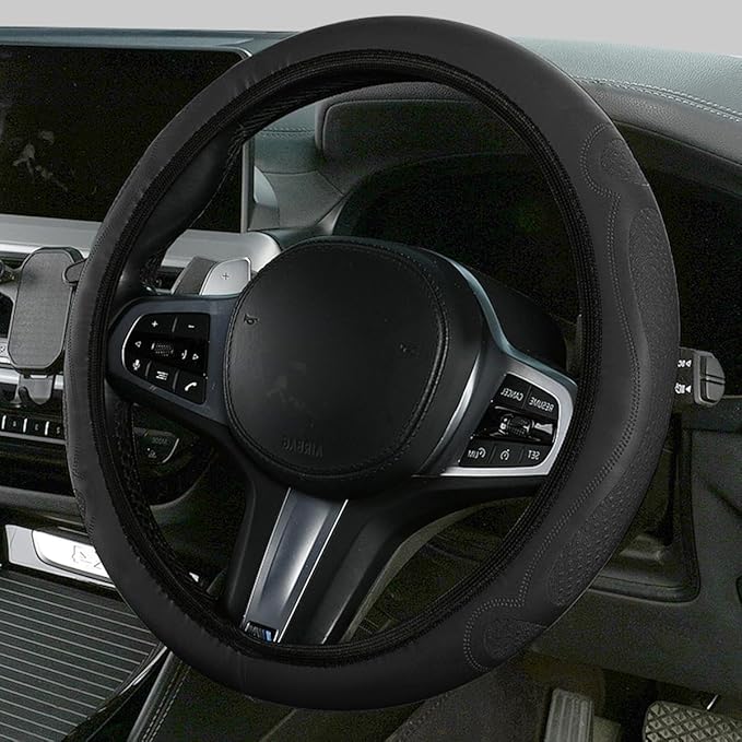 Car Steering Wheel Cover, 15 Inch Leather Soft Elastic Stretch Anti Slip Auto Steering Wheel Wrap Guard, Breathable Vehicle Interior Accessories, Universal for SUV RV Truck (Black)