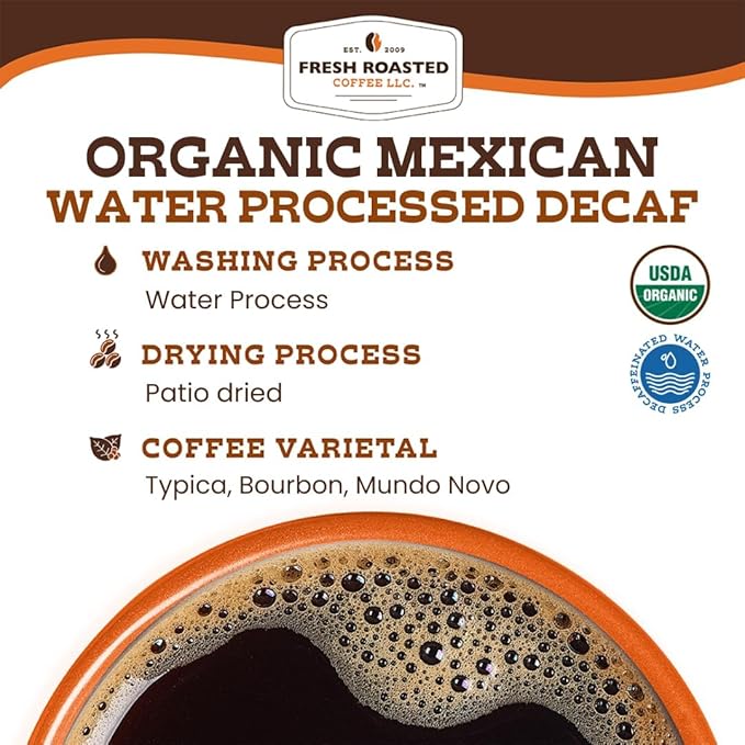 Fresh Roasted Coffee, Organic Mexican Water-Processed Decaf | USDA Organic, 100% Single Origin, Kosher | Medium Roast 2 lb (32 oz) Ground