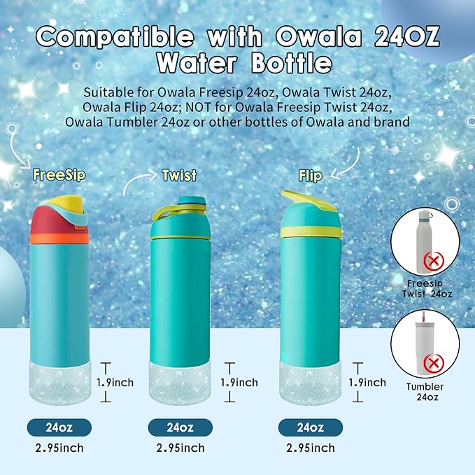 Protective Glitter Silicone Boot Compatible with Owala 24oz 32oz 40oz, Bling Cup Sleeve Bottom Bumper Cover Compatible with Owala FreeSip, Twist, or Flip Stainless Steel Water Bottles