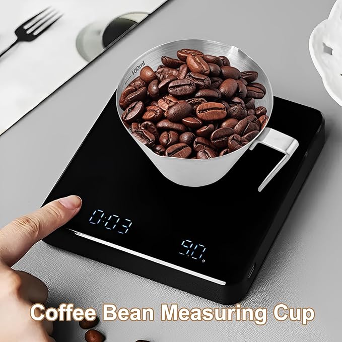 WCHOSOZH 2Pcs Espresso Cups with Handle, 3.4OZ/100ML Espresso Accessories, Stainless Steel Spout Measuring Cup with Scale, Espresso Pouring Cup with V-Shaped Mouth (Double V-Deep Mouth - Silver)