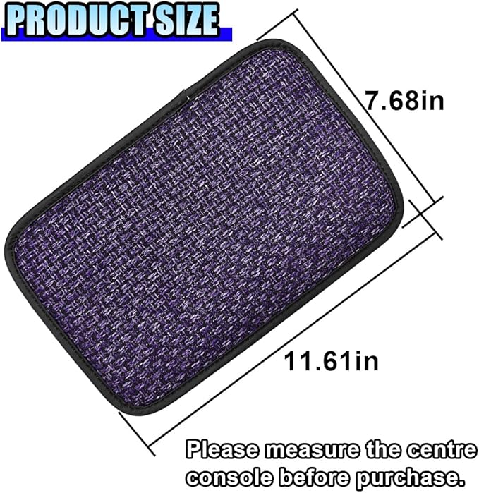 Car Center Console Armrest Pad, Linen Fabric Auto Armrest Box Protector Cover, 11.6 × 7.7 Inch Vehicle Middle Console Mat, Universal Interior Decoration Accessory for Car, SUV, Truck (Purple)