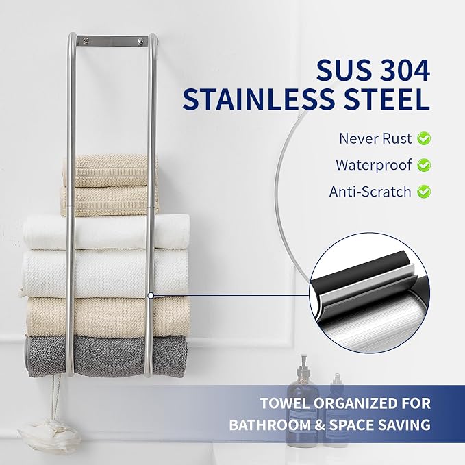 BWE Brushed Nickel Towel Racks for Bathroom, Wall Mounted Towel Rack for Rolled Towels, Bathroom Towel Storage, Stainless Steel Vertical Towel Holder, Bathroom Organizer