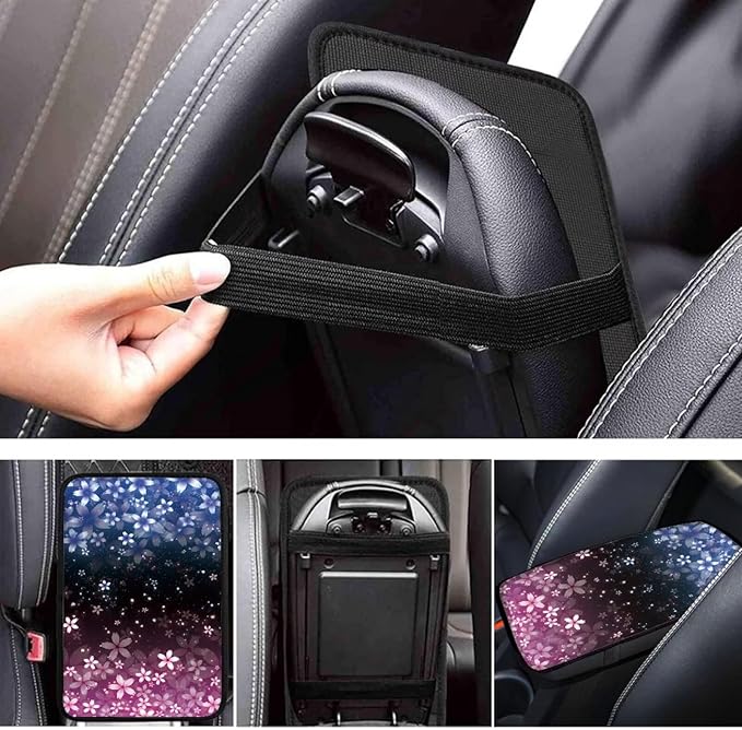 Cherry Blossom Blue Pink Print Auto Center Console Cover Arm Rest Cover for SUV Truck,Soft Car Arm Rest Cover Universal Fit