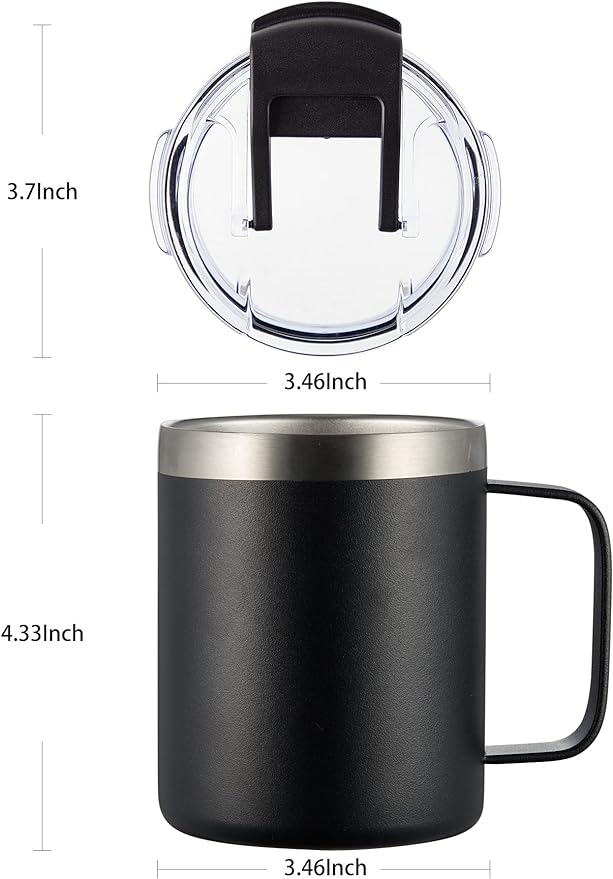 12oz Insulated Coffee Mug Cup with Handle, Stainless Steel Travel Coffee Mug with Flip Lid, Double Wall Vacuum Coffee Tumbler, Cream