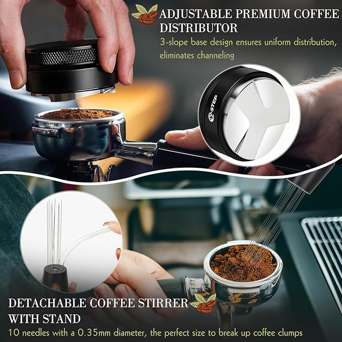 Y-Step 8 Pcs Espresso Accessories Kit, 51mm Espresso Tamper Kit Espresso Tools Barista Kit & Espresso Tamping Station, with 51mm Coffee Tamper, Distributor, WDT Tool, Dosing Funnel, Puck Screen, Brush