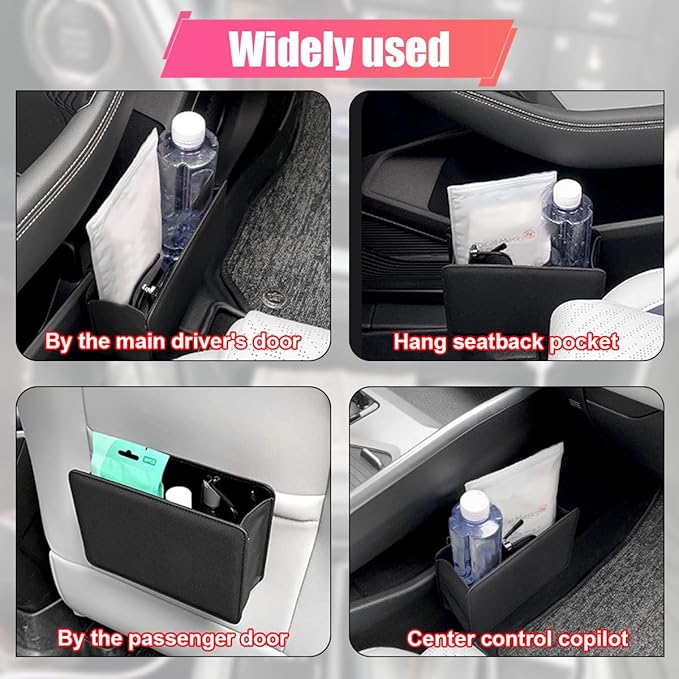 Car Trash Can, Leather Car Garbage Can with One Roll Trash Bag, Foldable Hanging Storage Container, Mini Trash Bin, Vehicle Garbage Organizer Holder for Door Side, Back Seat (Black)