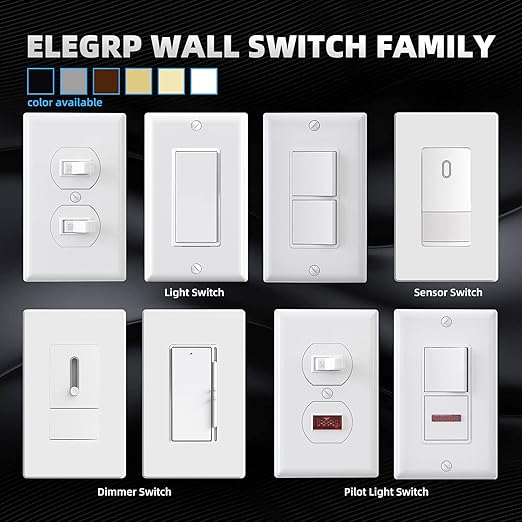 ELEGRP Decorator Double Rocker Light Switch, Two Single Pole Electrical Paddle, 15A 120V, in-Wall On/Off, Self-Grounding, Wall Plate Included, UL Listed (1 Pack, Glossy White)