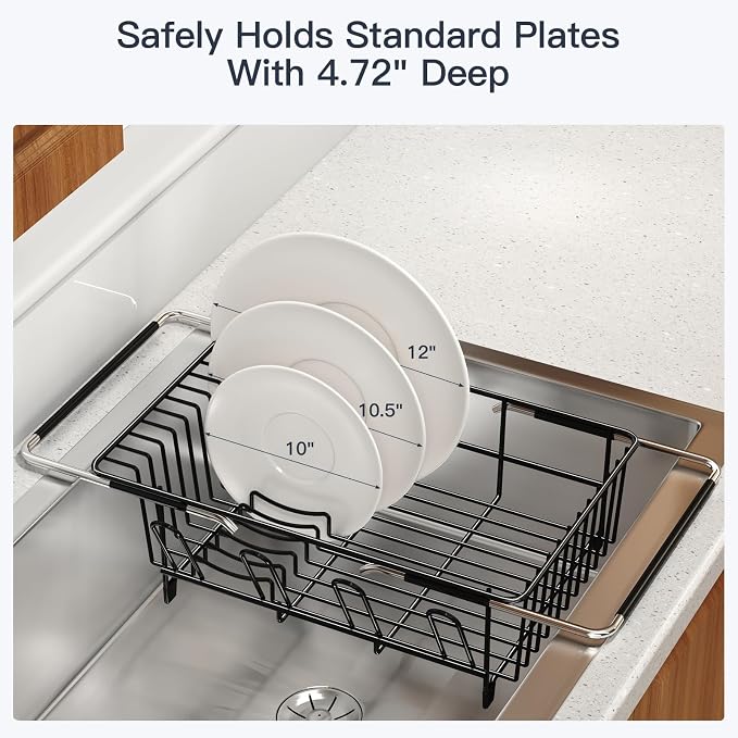 MAJALiS Dish Drying Rack Over The Sink with Utensil Holder, Mat | Expandable Stainless Steel Dish Drainer for Small Kitchen, Apartment, RV, Counter Space Saving, Perfect Fit, Rustproof