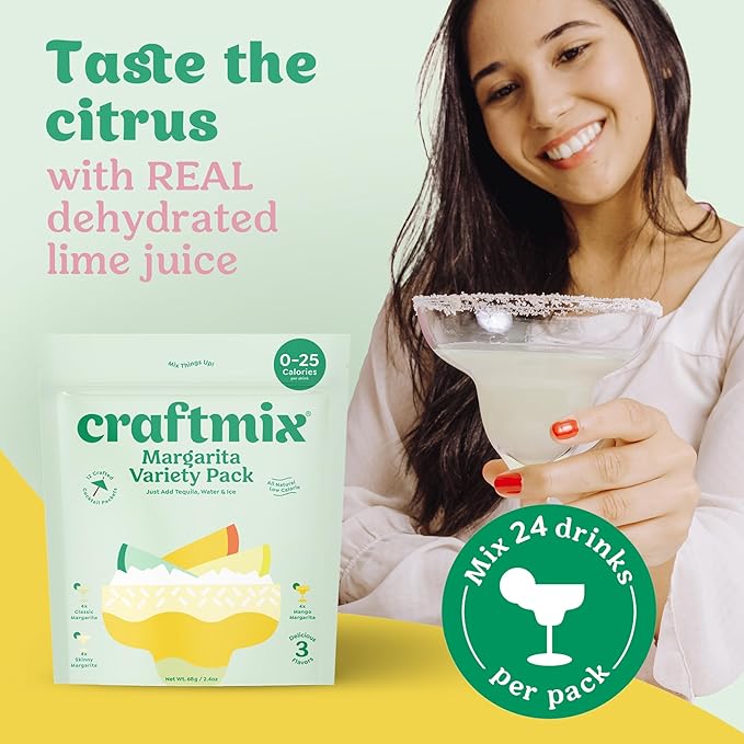 Craftmix Margarita Variety Pack Cocktail & Mocktail Drink Mixer, Skinny Mixes - Water Flavoring Packets - Made With Real Fruit - Vegan, Low-Carb, Low-Sugar, Non-GMO, Dairy Free, Gluten Free, 24 Pack