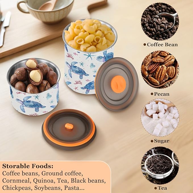 ALAZA Sea Turtle Watercolour Airtight Coffee Bean Canister 900ml Food Storage Containers with Lids For Gournd, Tea, Sugar, Flour, Rice, Cereal, Candy Cookie Jar