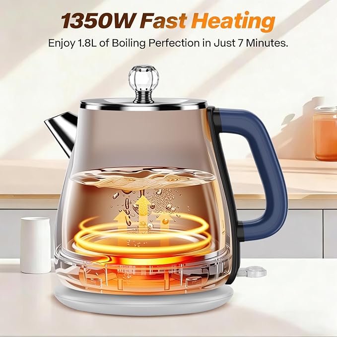 Retro Electric Kettle 1.8L, All Stainless Steel Hot Water Electric Kettle for Boiling Water, BPA Free Tea Kettle, 1350W Fast Boil, Auto Shut Off & Boil-Dry Protection