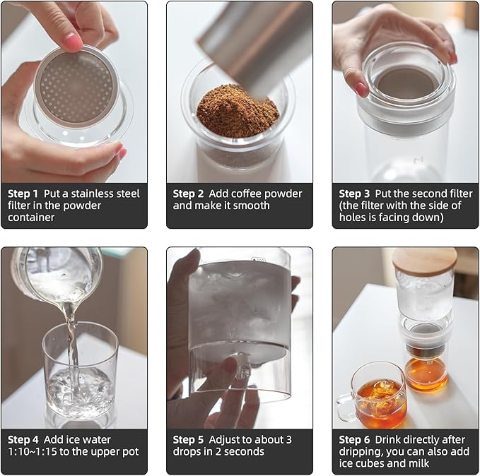 Iced Coffee Cold Brew Drip Maker, 300ml/10oz Cold Brew Coffee Maker with 2 Filter Ice Coffee Machine for Home
