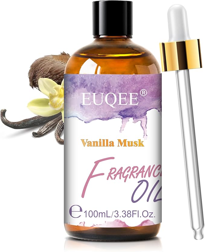 EUQEE Vanilla Musk Fragrance Oil, 3.38 Fl oz/ 100ml Essential Oils for Diffuser, Candle Making, DIY Soap, Aromatherapy with Glass Dropper