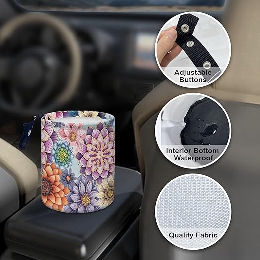 Boho Car Trash Bag, Car Trash Can - Cute, Portable, Collapsible for Back Seat, Floor, or Hanging Headrest Waste Basket