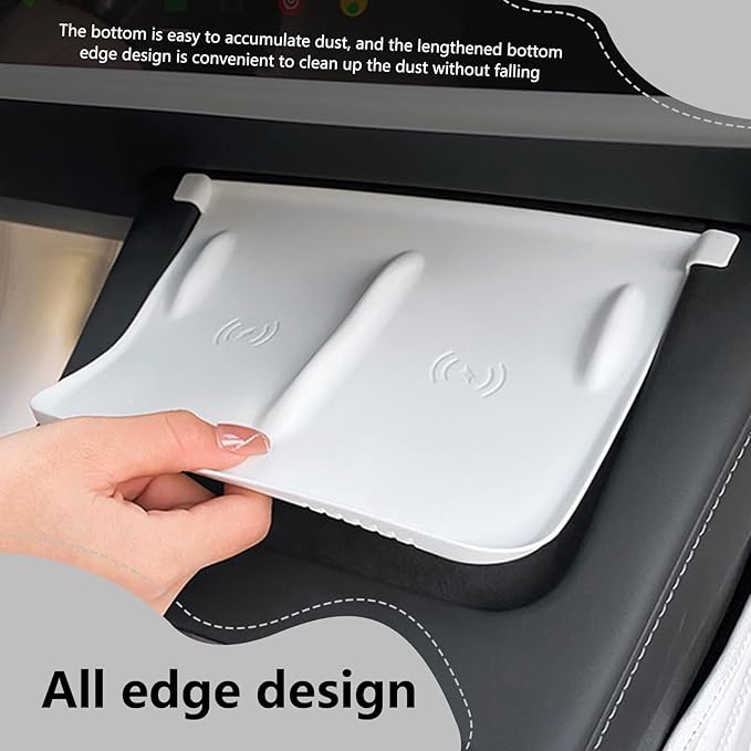 1 PC Car Central Control Wireless Supplementary Power Supply Silicone Pad, 9" x 7" Flexible Non-Slip Panel, 1:1 Dustproof Cleanable Mobile Phone Tray, Compatible with Tesla Model Y/3 (White)
