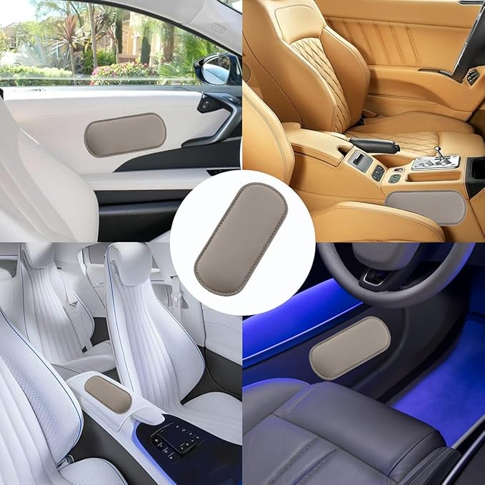 Car Knee Cushion, Leather Memory Foam Vehicle Center Console Knee Rest Cushion Pad, Soft Comfort Auto Door Armrest Leg Elbow Support Pillow, Universal for Vehicles (Beige)